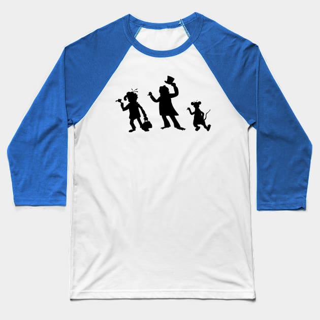 Hitchhiking Ghosts - Black silhouette Baseball T-Shirt by Rackham